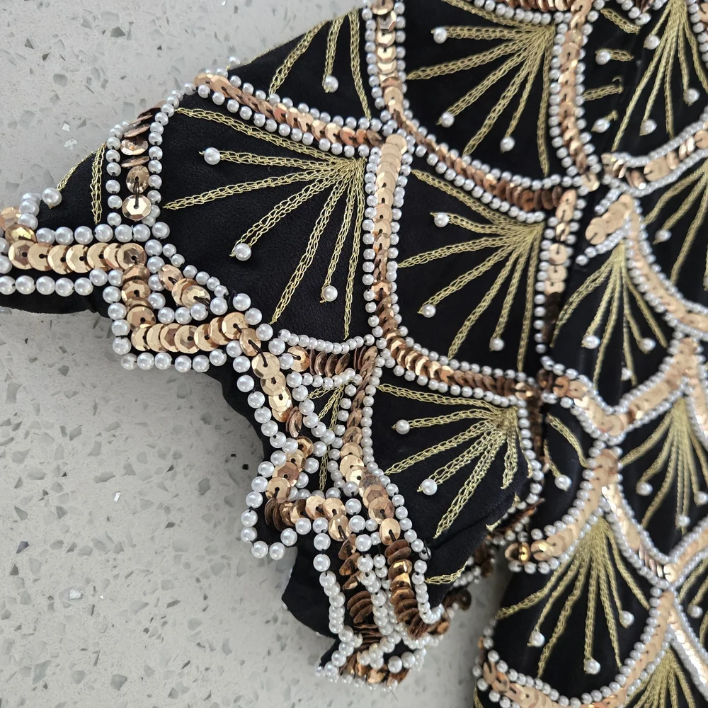 Laurence Kazar Black Top with Gold and White Beading - Picture 4 of 5